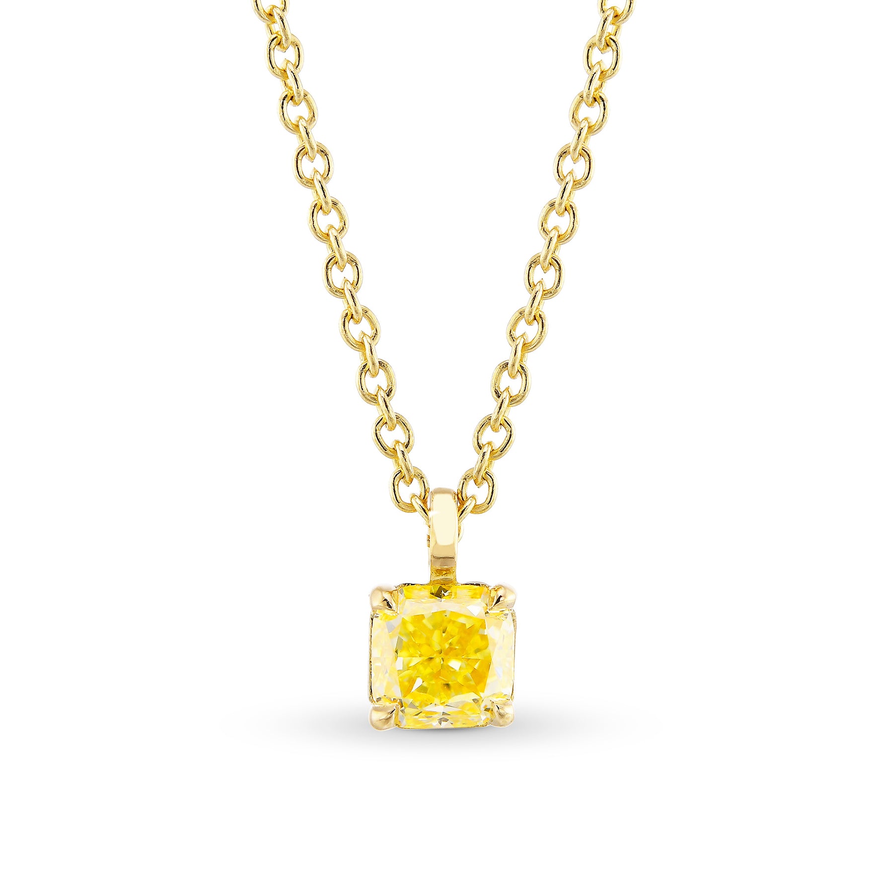 Fancy Intense Yellow Radiant Diamond Solitaire Pendant