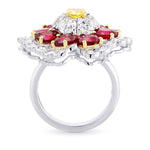 Fancy Intense Yellow Cushion Diamond & Ruby Ring
