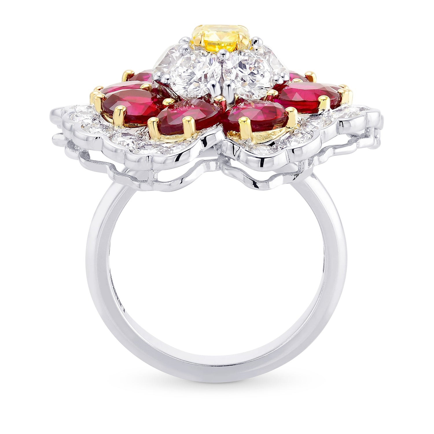 Fancy Intense Yellow Cushion Diamond & Ruby Ring