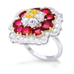 Fancy Intense Yellow Cushion Diamond & Ruby Ring