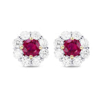 Pigeon Blood Ruby & Diamond Floral Halo Earrings 