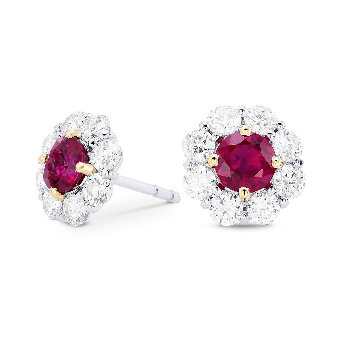 Pigeon Blood Ruby & Diamond Floral Halo Earrings 