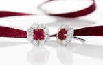 Pigeon Blood Ruby & Diamond Floral Halo Earrings 