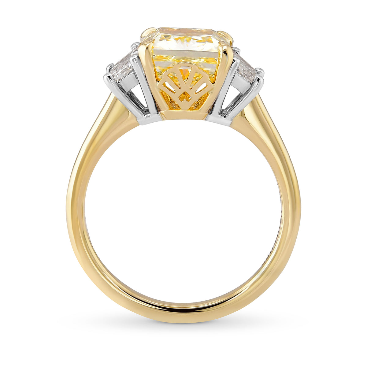 Fancy Light Yellow Radiant & Trapezoid Diamond 3 Stone Ring