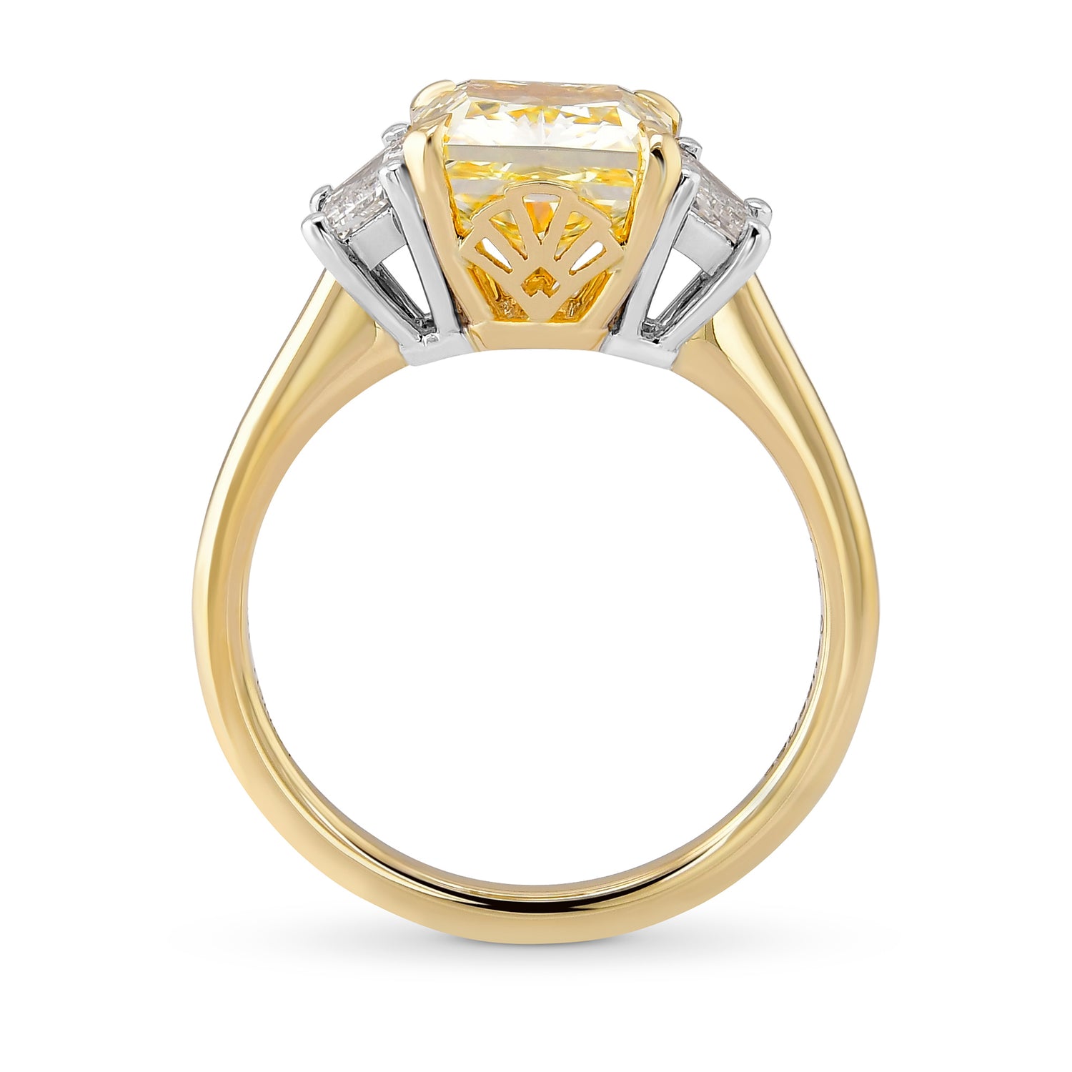 Fancy Light Yellow Radiant & Trapezoid Diamond 3 Stone Ring