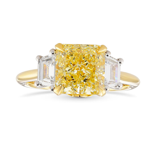 Fancy Light Yellow Radiant & Trapezoid Diamond 3 Stone Ring