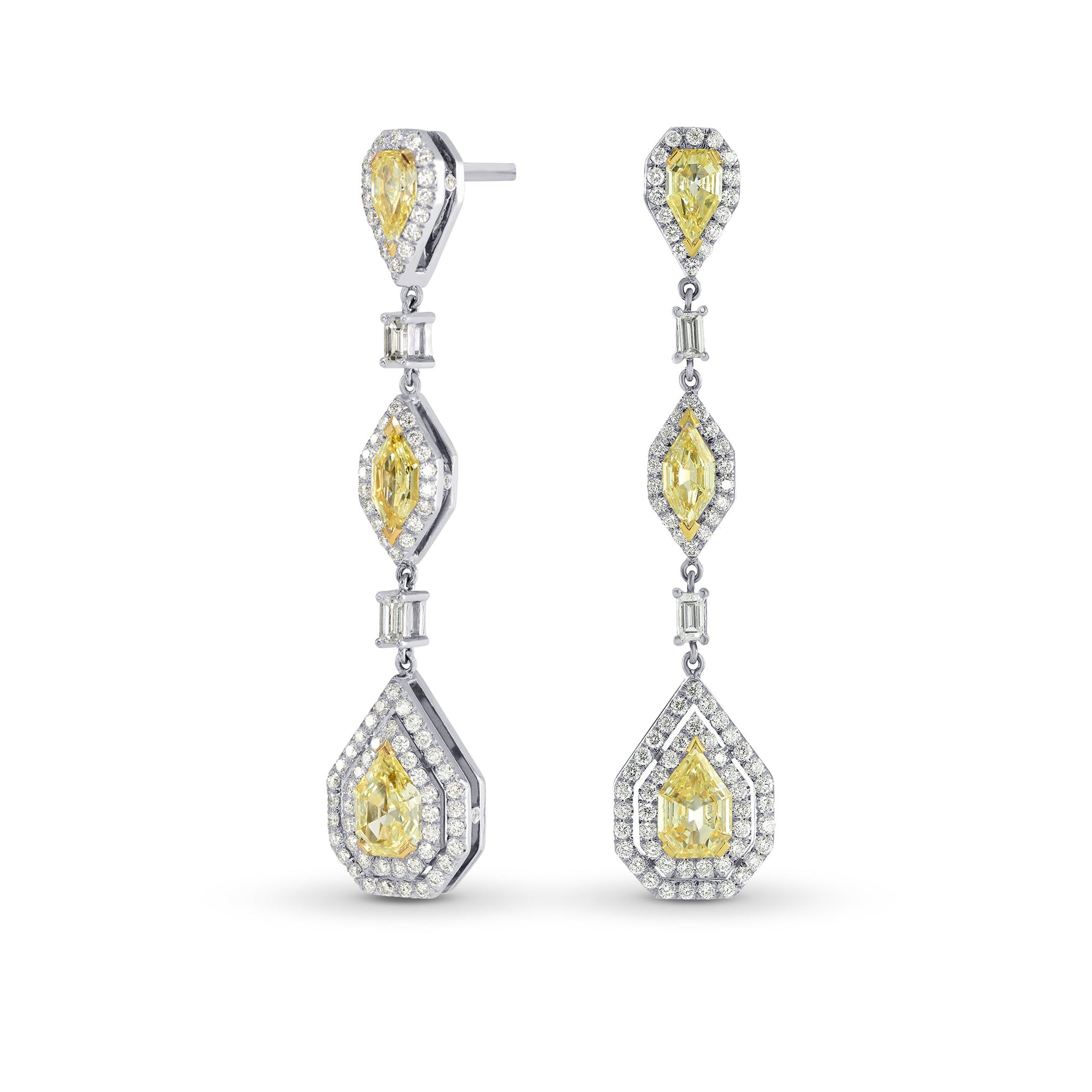 Fancy Light Yellow Marquise, Pear and Kite Diamond Drop Earrings