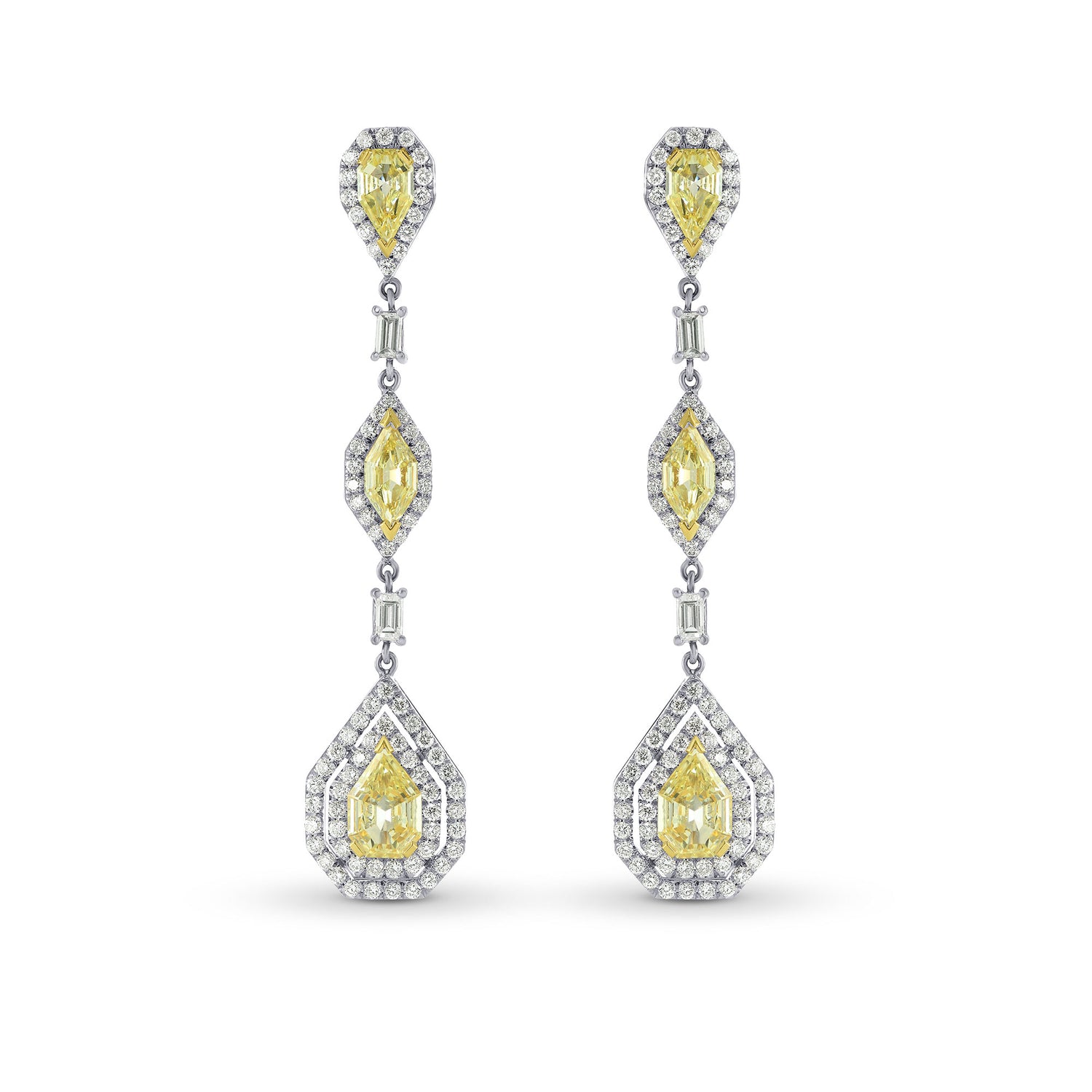 Fancy Light Yellow Marquise, Pear and Kite Diamond Drop Earrings