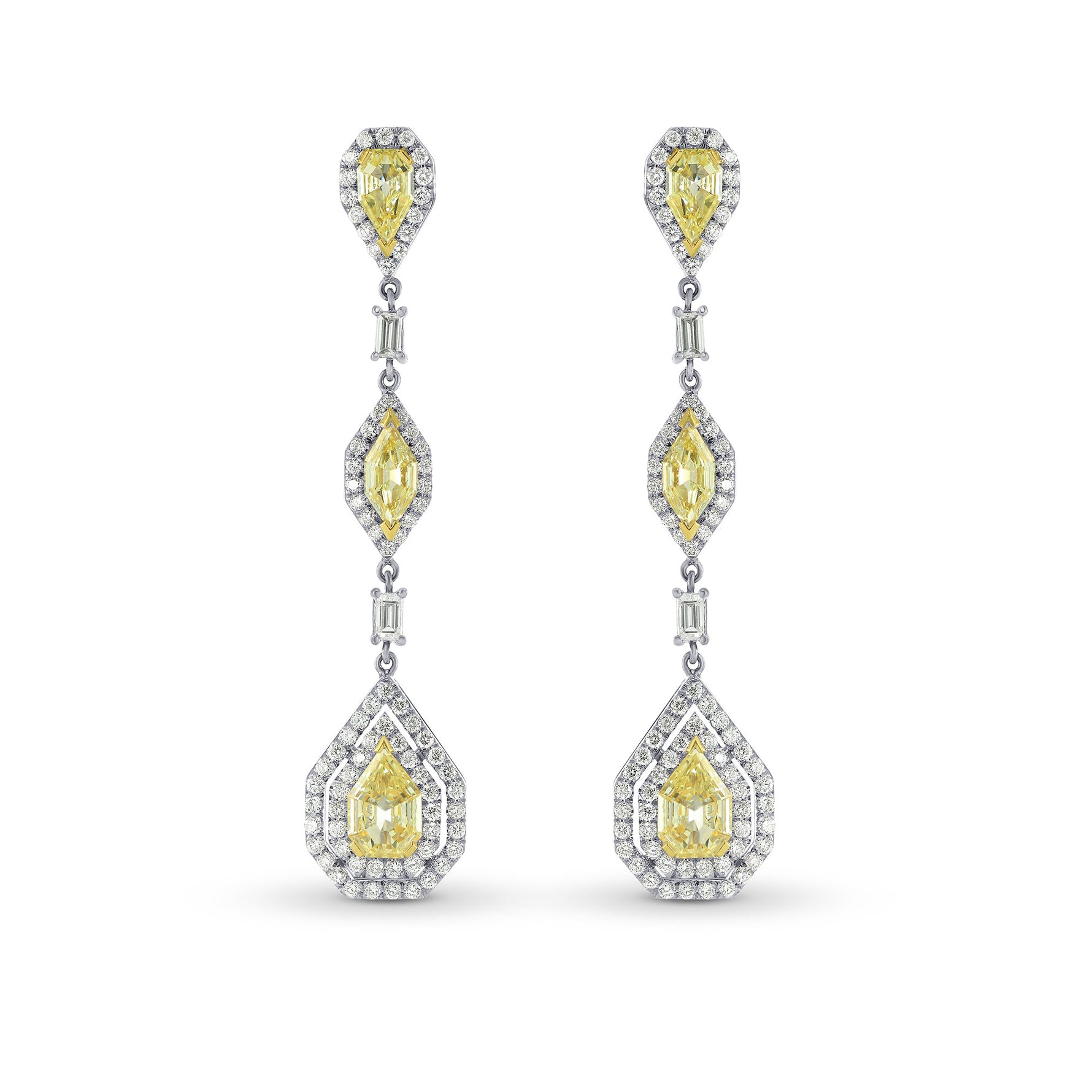 Fancy Light Yellow Marquise, Pear and Kite Diamond Drop Earrings