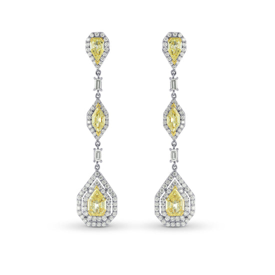 Fancy Light Yellow Marquise, Pear and Kite Diamond Drop Earrings