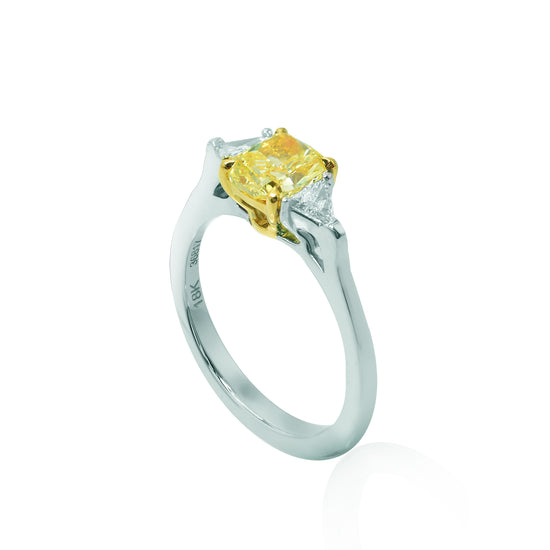 Fancy Intense Yellow Cushion and Triangle Diamond Ring