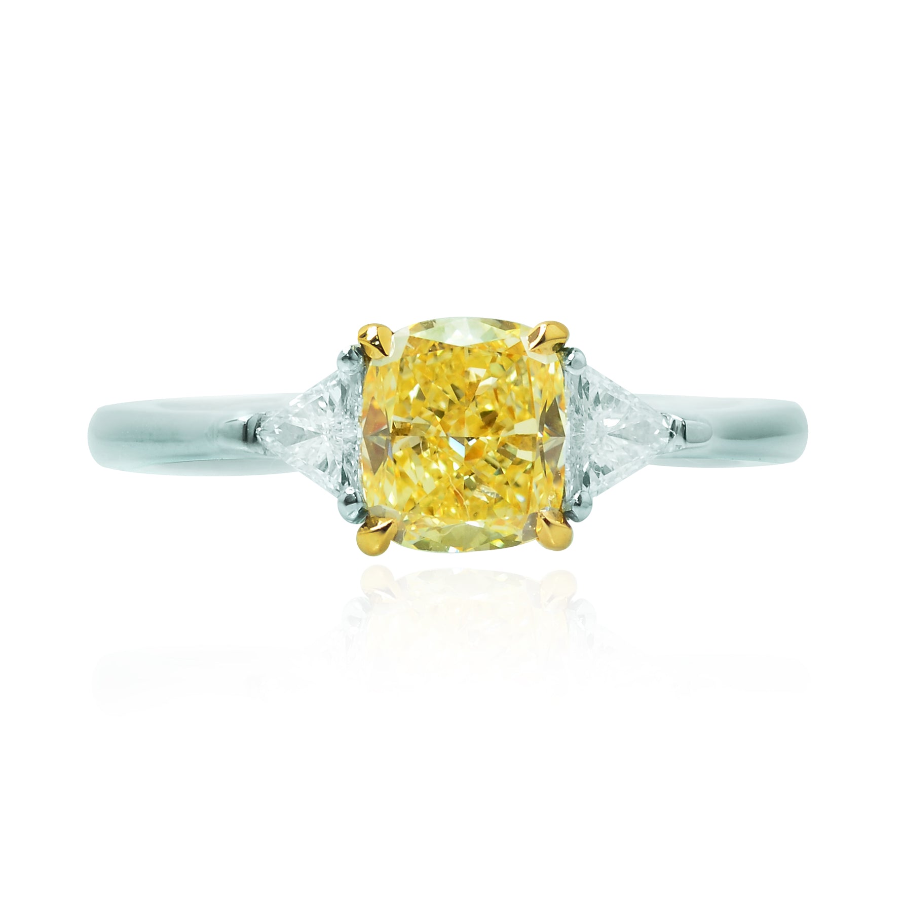 Fancy Intense Yellow Cushion and Triangle Diamond Ring
