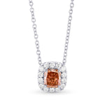 Fancy Deep Brownish Orangy Pink Radiant Diamond Halo Pendant