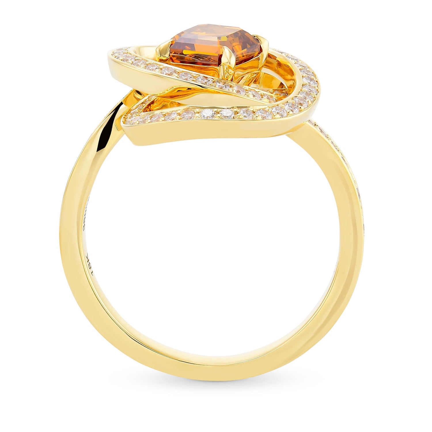 Fancy Deep Yellowish Orange Asscher Cut Diamond Crossover Dress Ring  