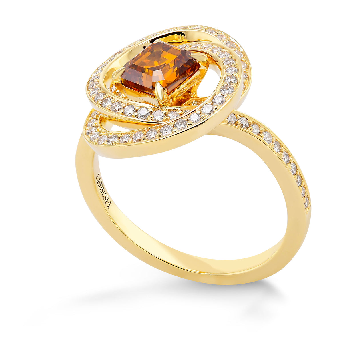 Fancy Deep Yellowish Orange Asscher Cut Diamond Crossover Dress Ring  