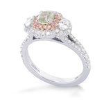 Fancy Green Radiant Diamond & Oval 3 Stone Halo Ring 