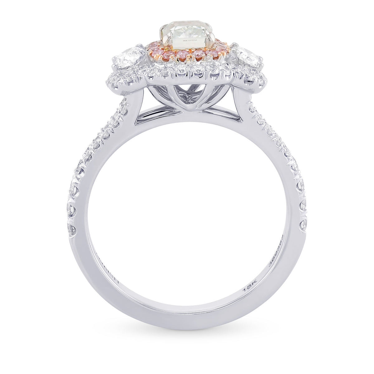 Fancy Green Radiant Diamond & Oval 3 Stone Halo Ring 