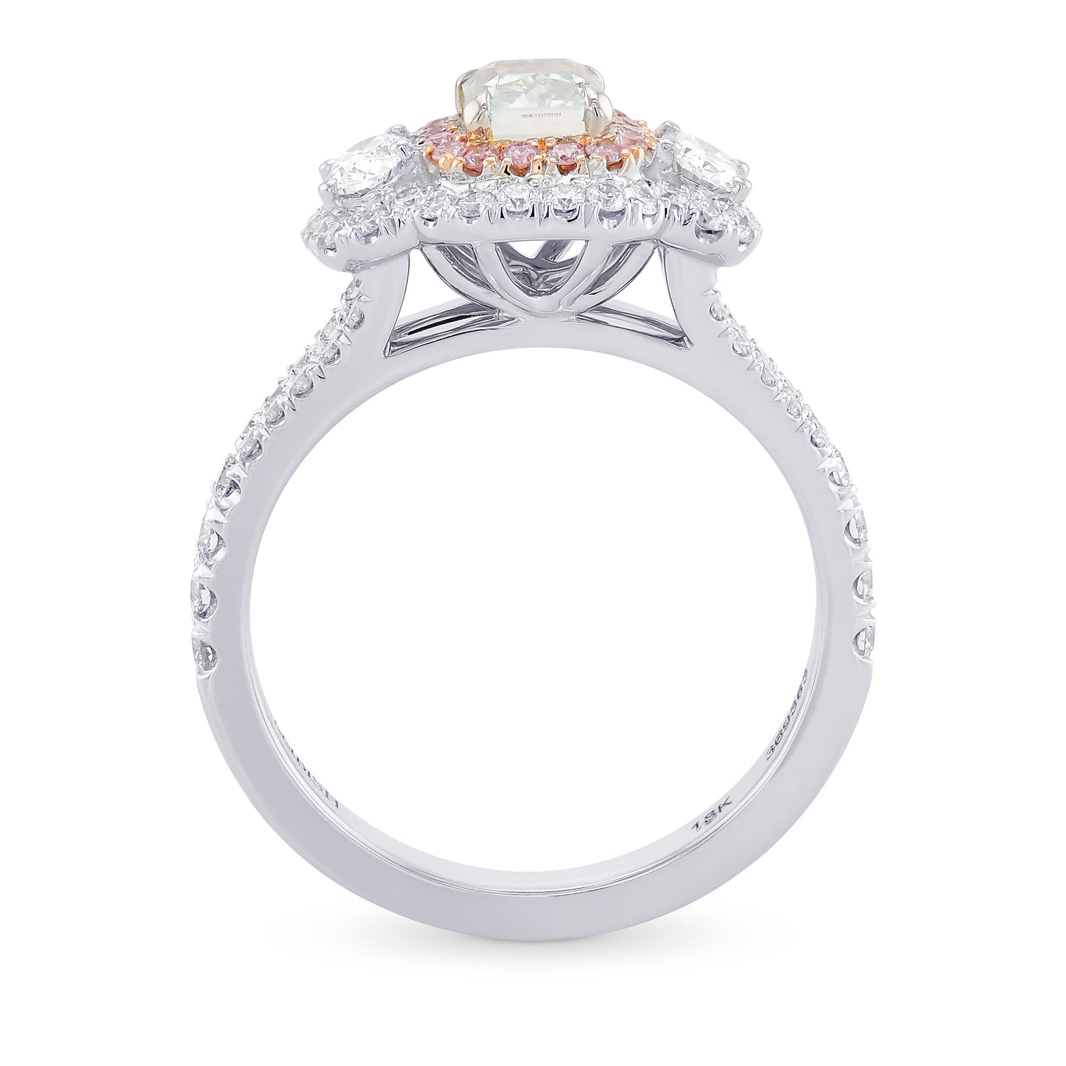 Fancy Green Radiant Diamond & Oval 3 Stone Halo Ring 