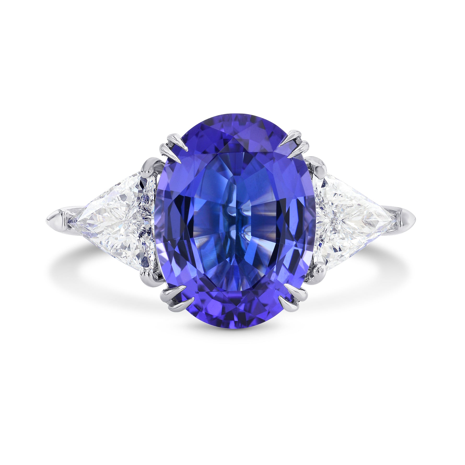 Oval Tanzanite and Triangle Diamond Ring