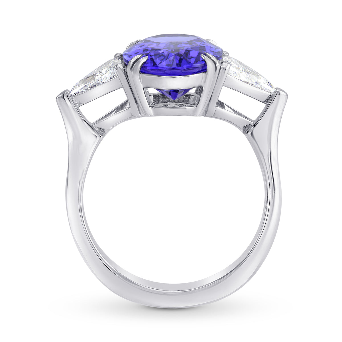 Oval Tanzanite and Triangle Diamond Ring
