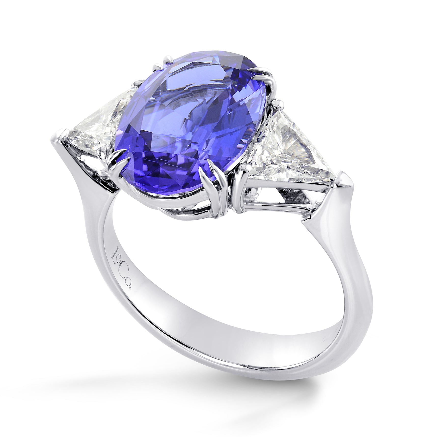 Oval Tanzanite and Triangle Diamond Ring