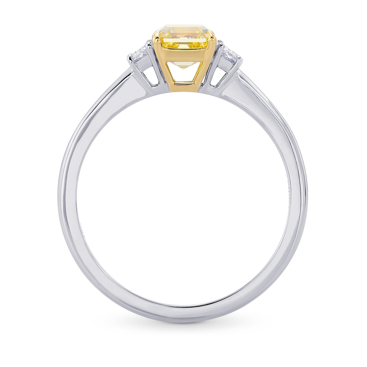Fancy Intense Yellow Asscher Diamond 3 Stone Ring