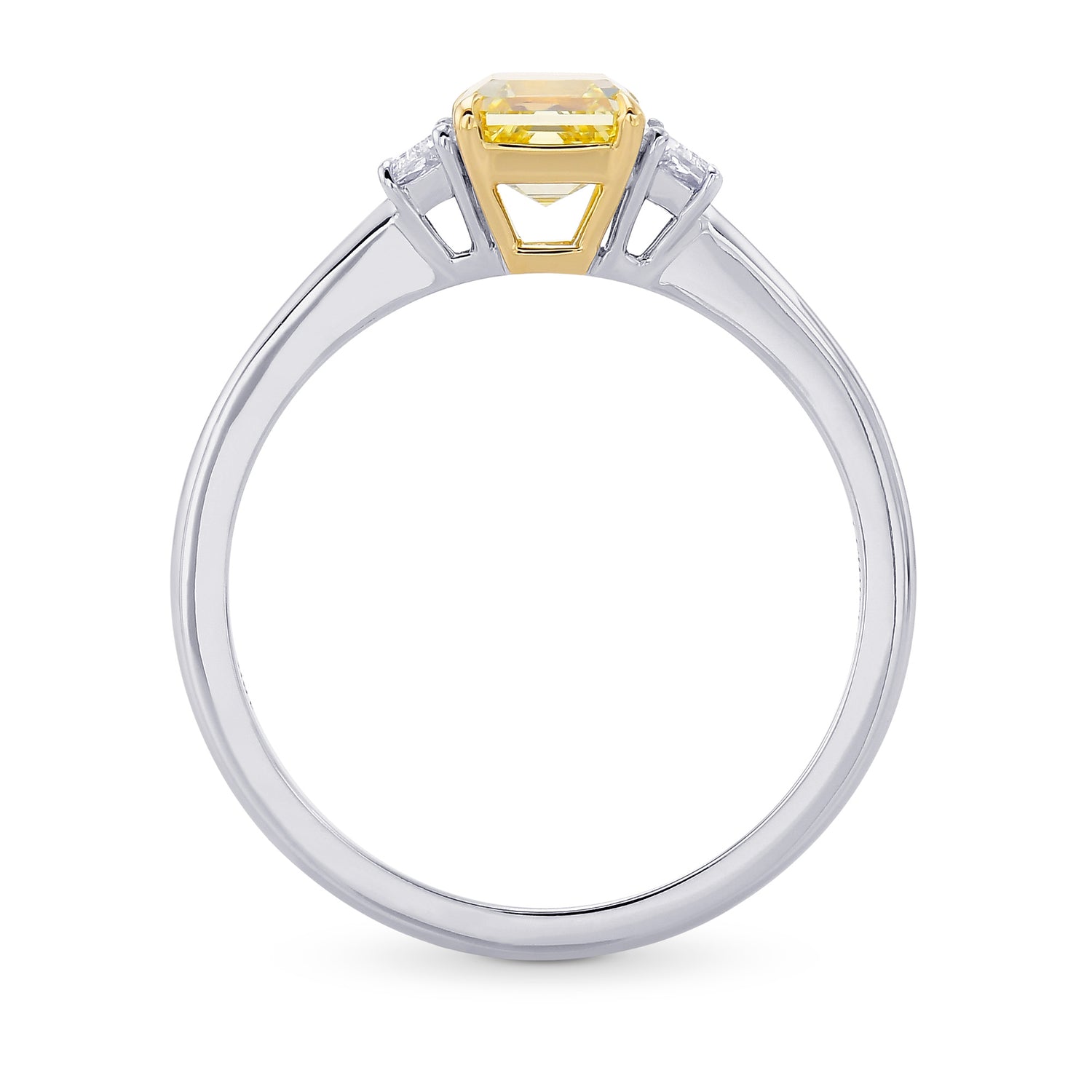 Fancy Intense Yellow Asscher Diamond 3 Stone Ring