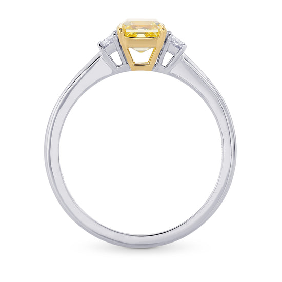 Fancy Intense Yellow Asscher Diamond 3 Stone Ring