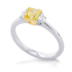 Fancy Intense Yellow Asscher Diamond 3 Stone Ring