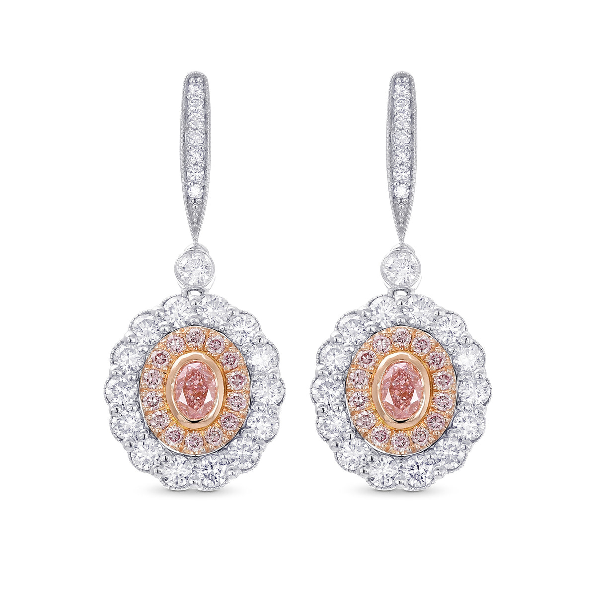 Fancy Pink Oval Diamonds Drop Halo Earrings