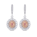 Fancy Pink Oval Diamonds Drop Halo Earrings