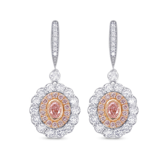 Fancy Pink Oval Diamonds Drop Halo Earrings