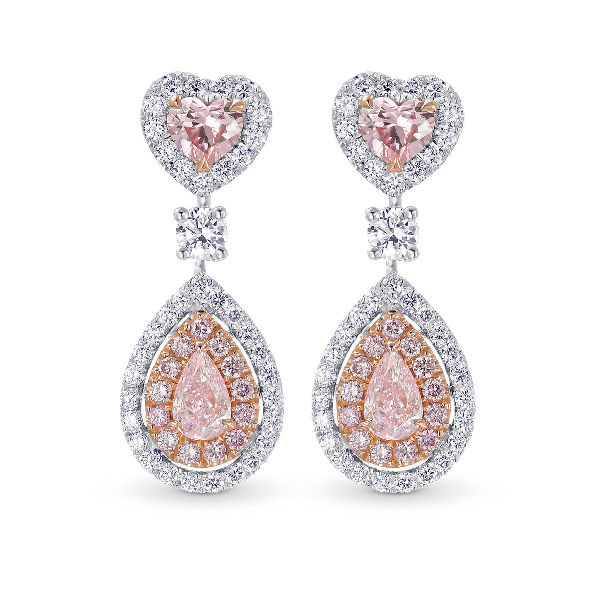 Argyle Fancy Intense Pink Heart and Pear shape Diamond Drop Earrings