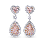 Argyle Fancy Intense Pink Heart and Pear shape Diamond Drop Earrings