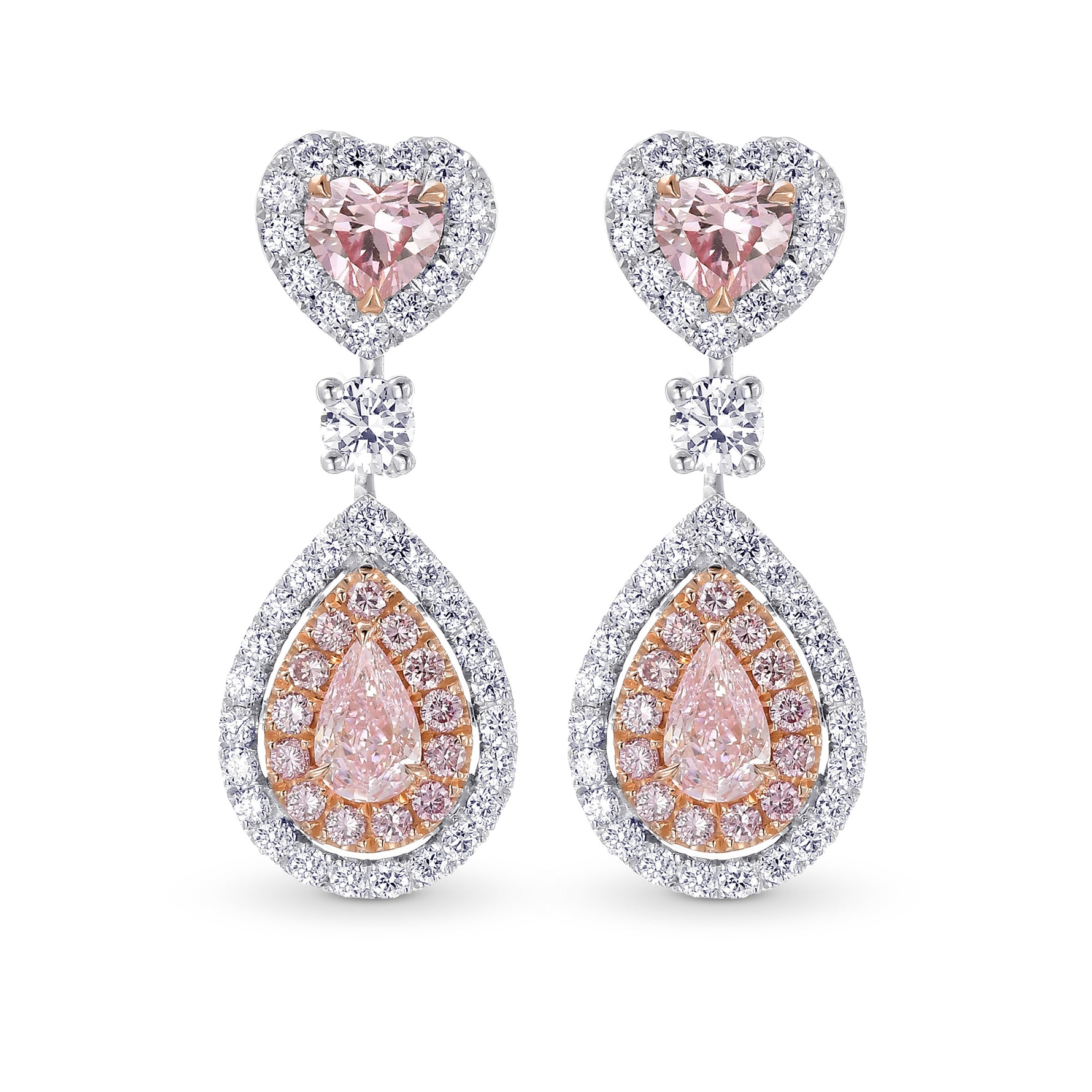Argyle Fancy Intense Pink Heart and Pear shape Diamond Drop Earrings
