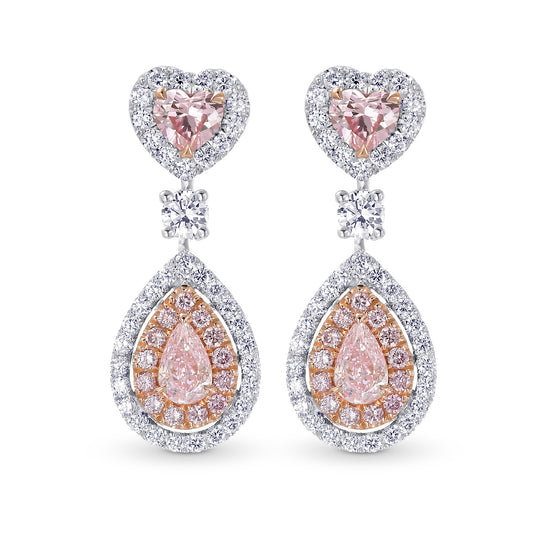Argyle Fancy Intense Pink Heart and Pear shape Diamond Drop Earrings