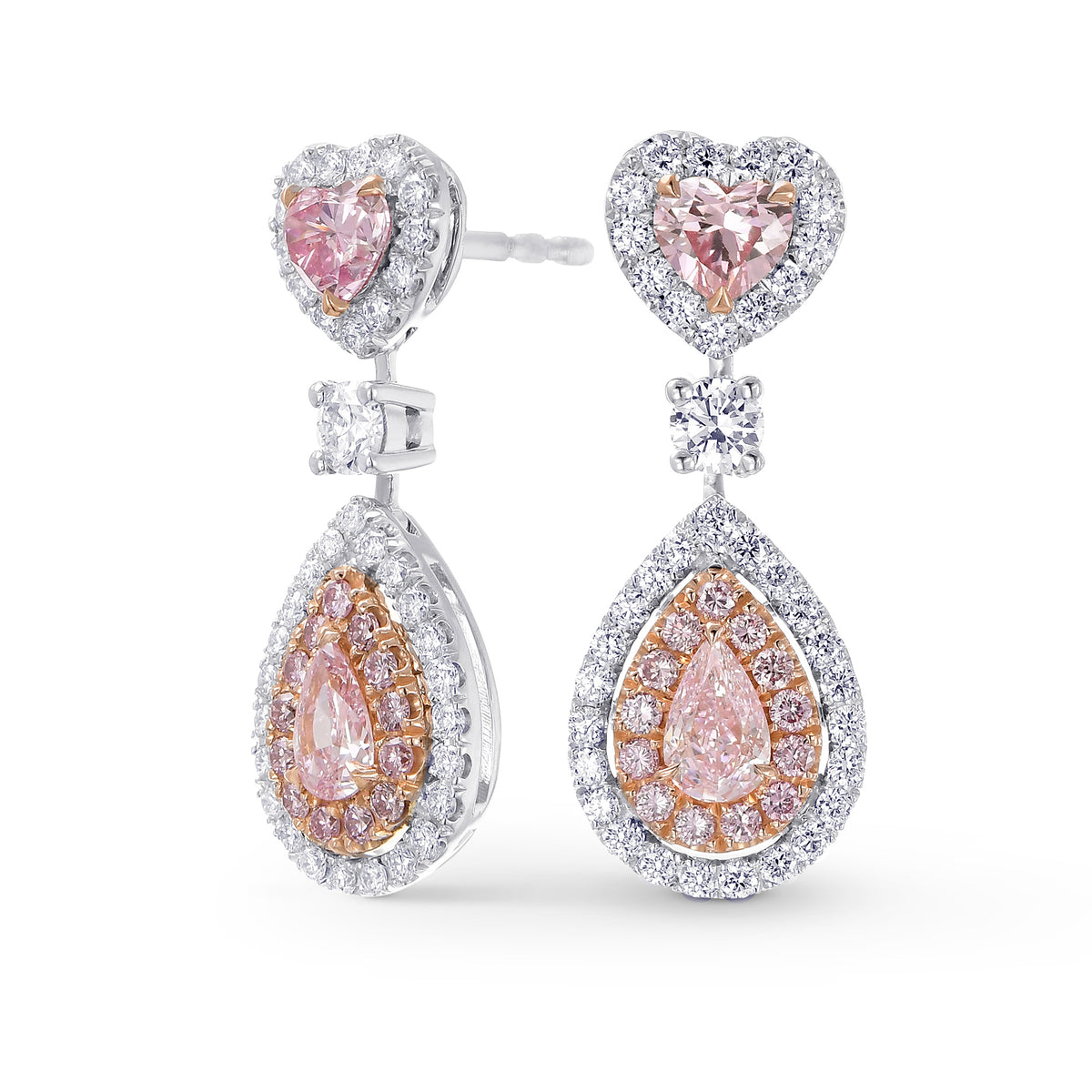 Argyle Fancy Intense Pink Heart and Pear shape Diamond Drop Earrings