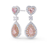 Argyle Fancy Intense Pink Heart and Pear shape Diamond Drop Earrings