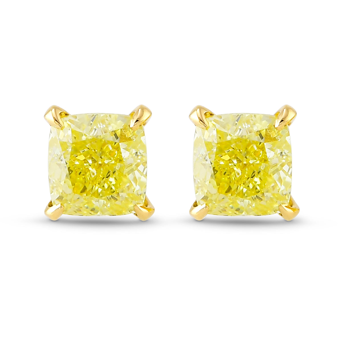 Fancy Yellow Cushion Diamond Stud Earrings