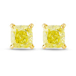 Fancy Yellow Cushion Diamond Stud Earrings
