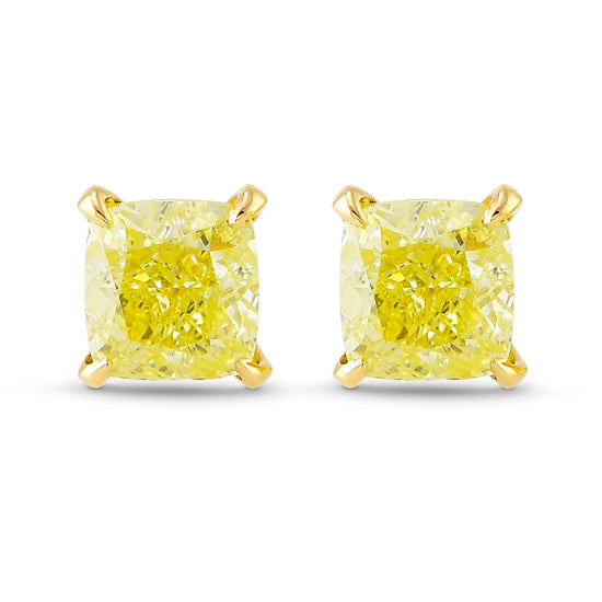 Fancy Yellow Cushion Diamond Stud Earrings