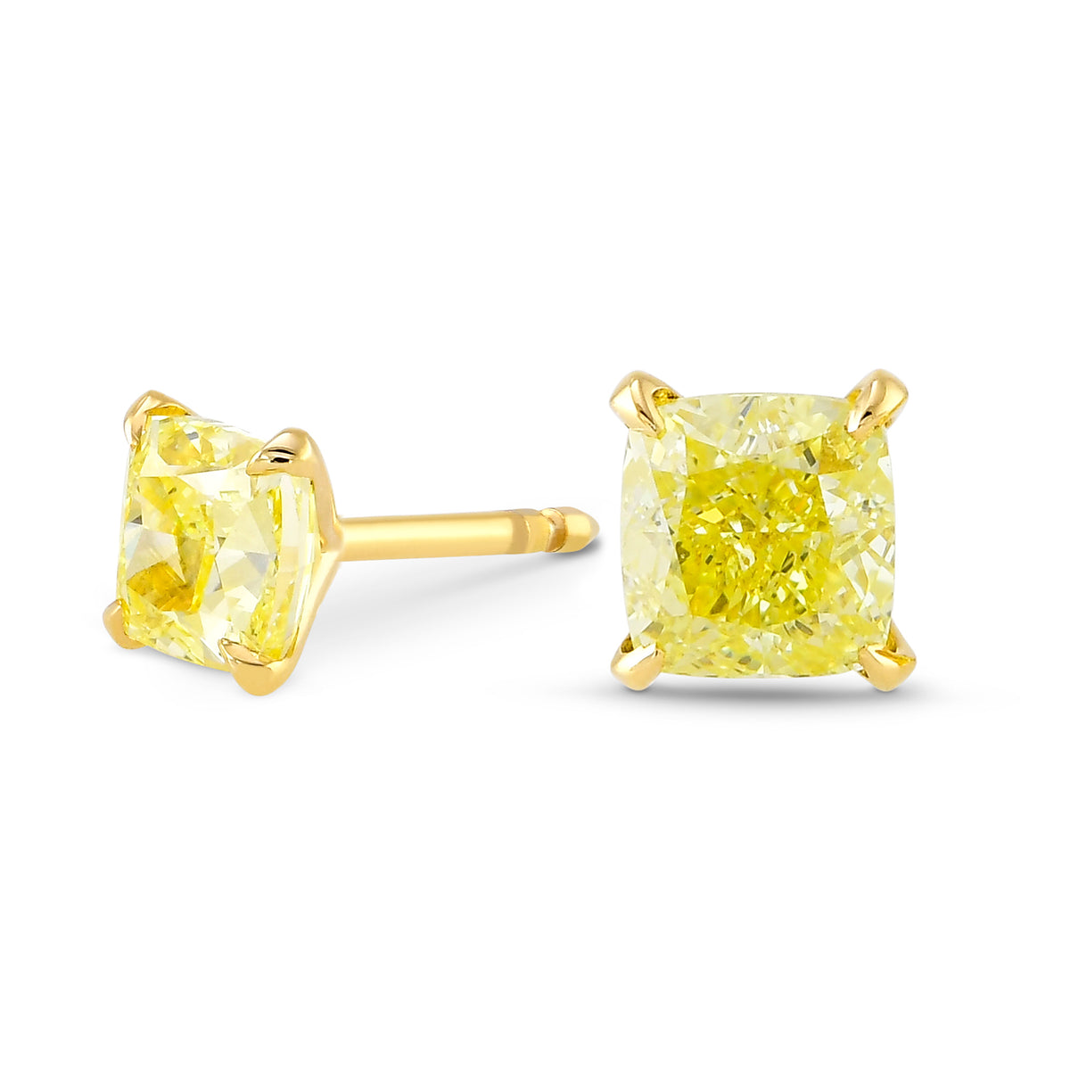 Fancy Yellow Cushion Diamond Stud Earrings