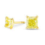 Fancy Yellow Cushion Diamond Stud Earrings
