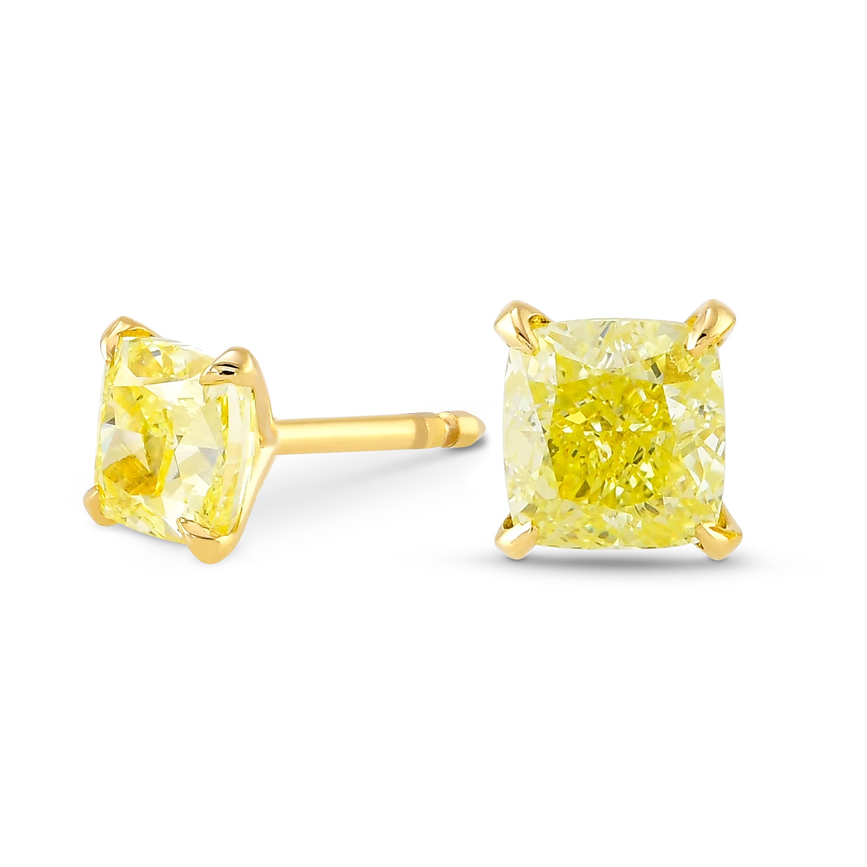 Fancy Yellow Cushion Diamond Stud Earrings