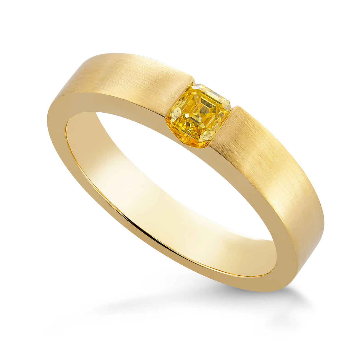 Fancy Vivid Yellow Asscher Diamond Tension Diamond Band 