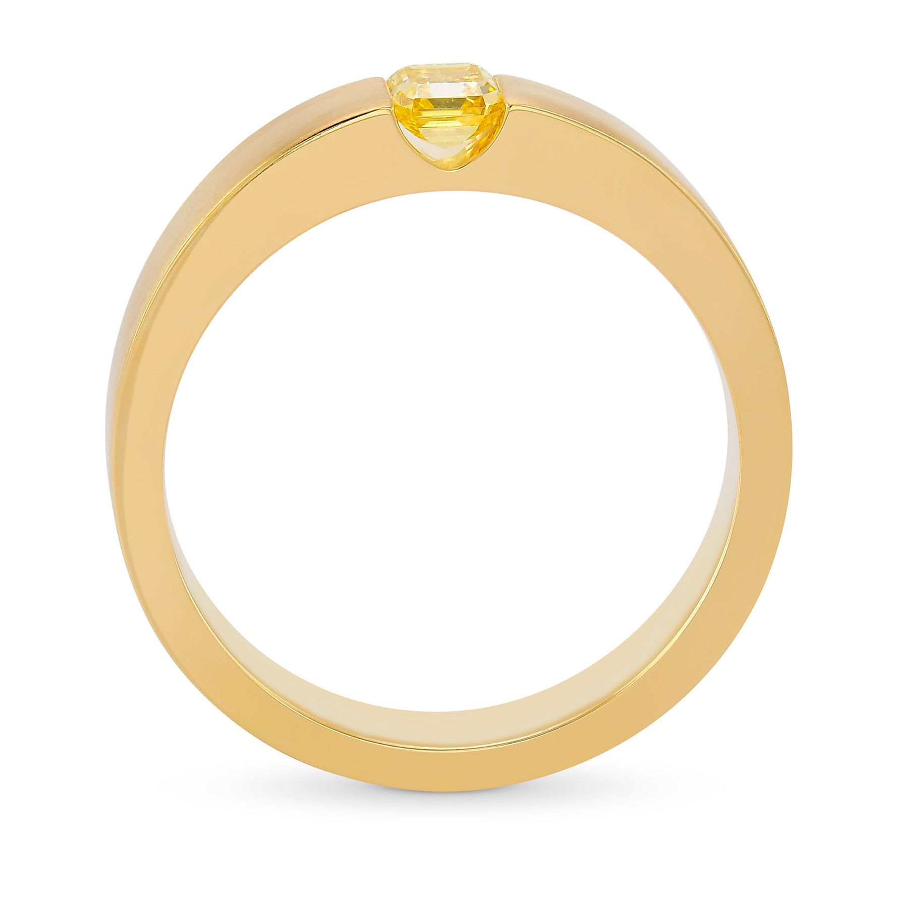 Fancy Vivid Yellow Asscher Diamond Tension Diamond Band 