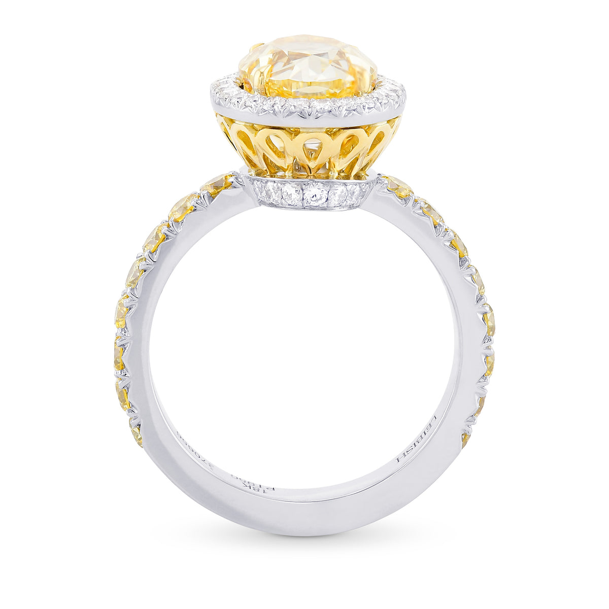 Fancy Brownish Yellow Oval Diamond Scalloped Filigree Halo Diamond Ring