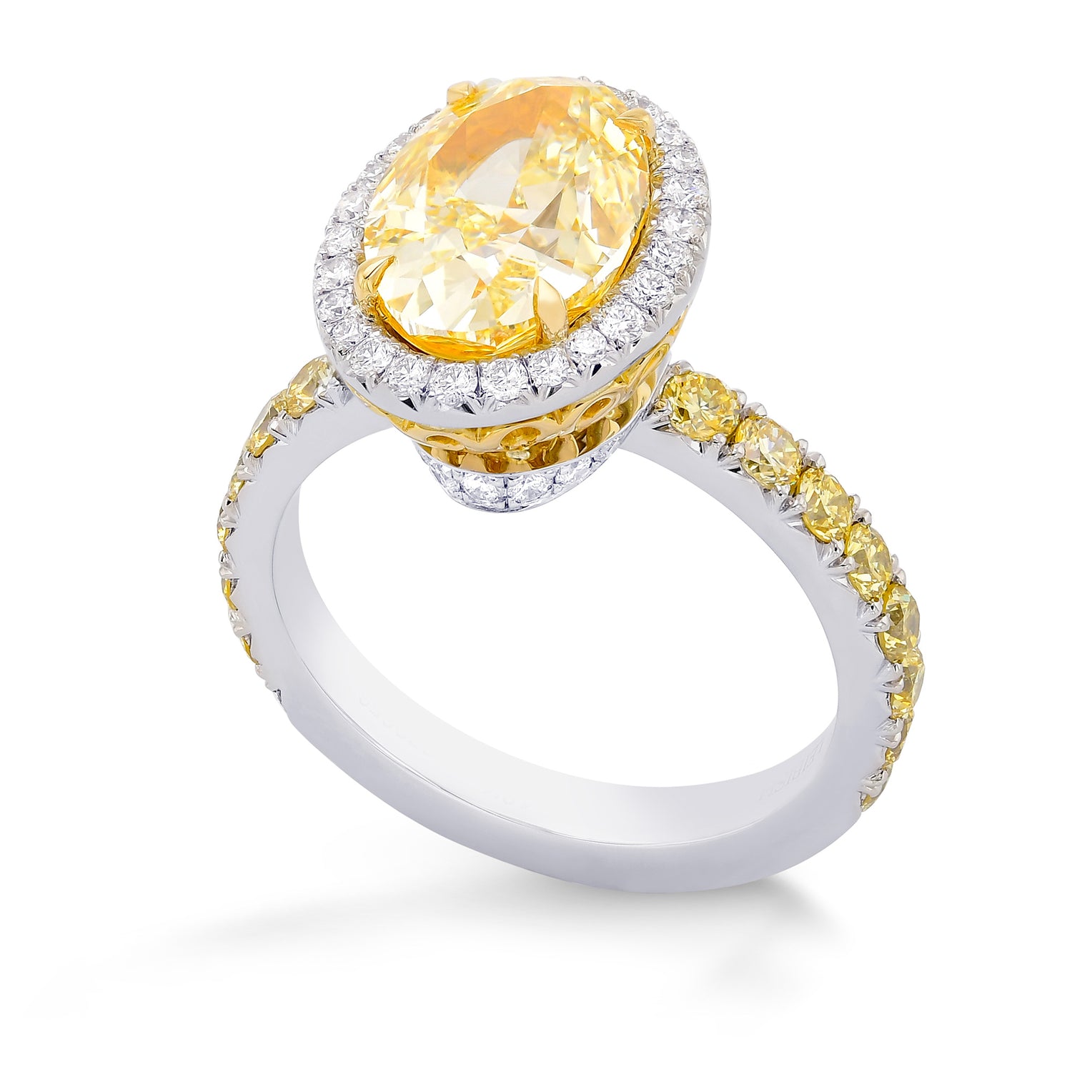 Fancy Brownish Yellow Oval Diamond Scalloped Filigree Halo Diamond Ring