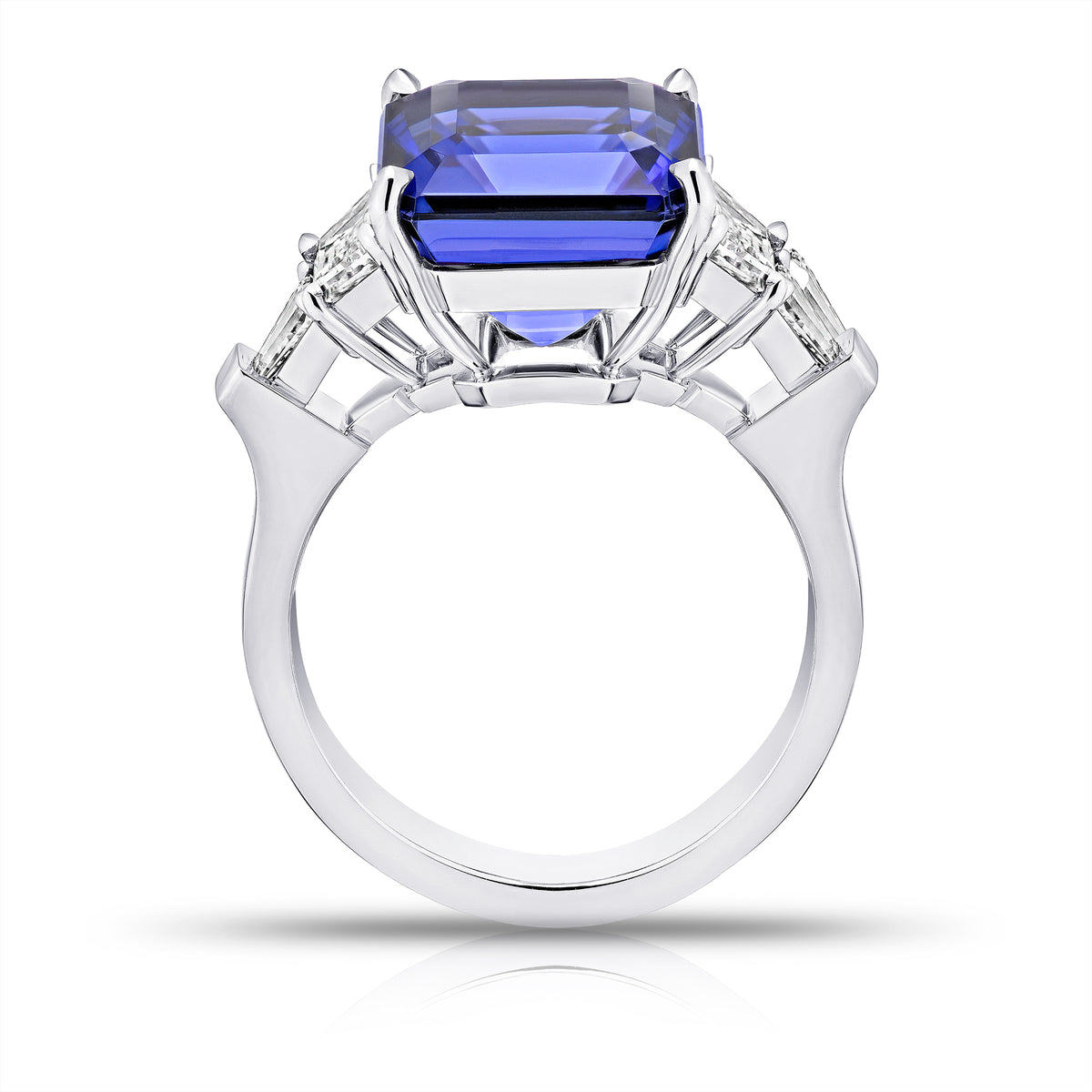 Couture Asscher Cut Blue Tanzanite and Diamond Ring