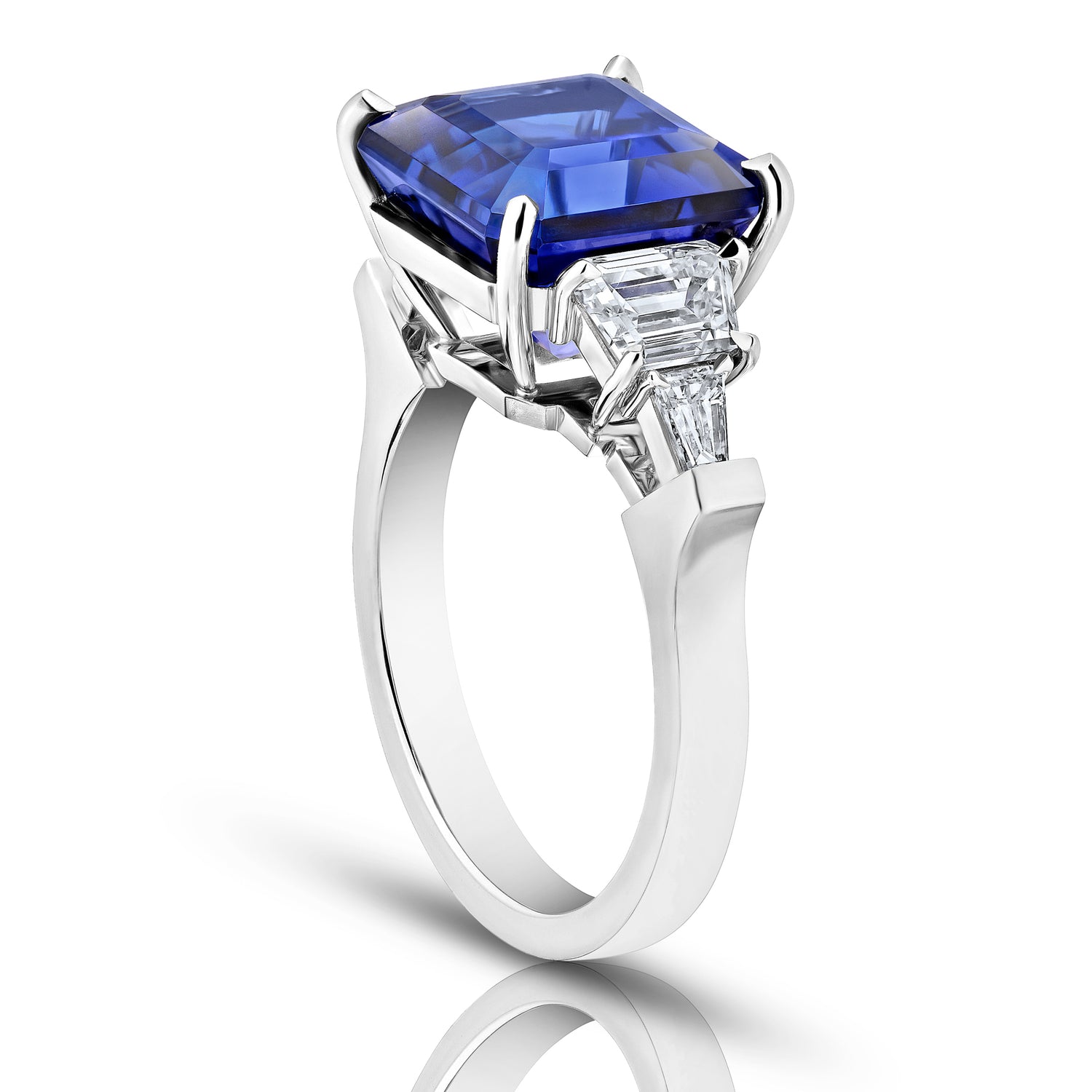 Couture Asscher Cut Blue Tanzanite and Diamond Ring